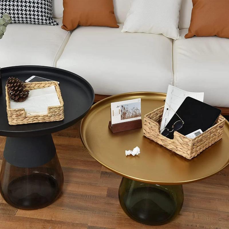 Square Straw Tissue Box Hand Woven Rattan Tray Wicker Baskets for Toilet Tank Tray Wicker Tray for Kitchen Home Office