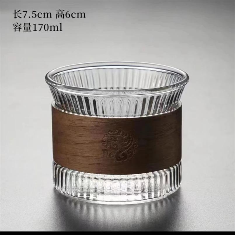 

Japanese-style High Borosilicate Transparent Glass Tea Cup Household Wooden Ring Anti-scalding Vertical Grain Small Tea Cup 101-200ml