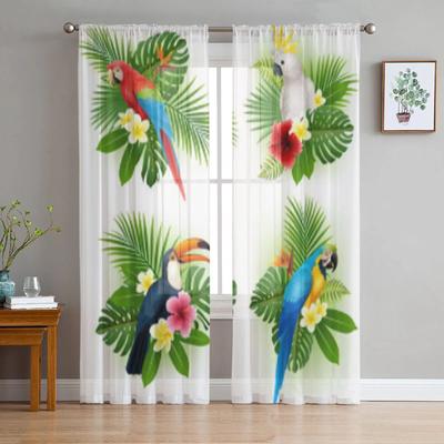 Tropical Flower and Bird Tulle Window Curtains for Living Room Yarn Sheer Voile Curtain for Bedroom Kitchen Drape Decor