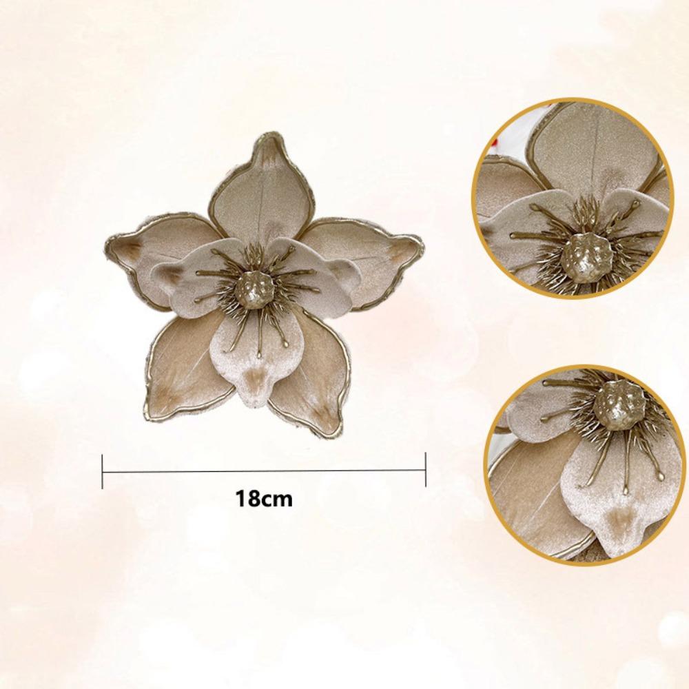 

Flannel Fabric Christmas Artificial Flowers Glitter Plastic Xmas Decorative Flowers 18cm DIY Glitter Fake Flower