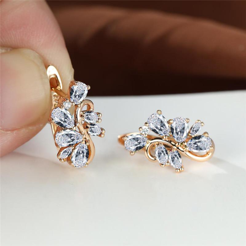 Senovinės aukso spalvos vestuviniai auskarai Vaivorykštės krištolo maži akmenukų auskarai Elegantiški gėlių daugiaspalviai cirkonio auskarai moterims Dovanų