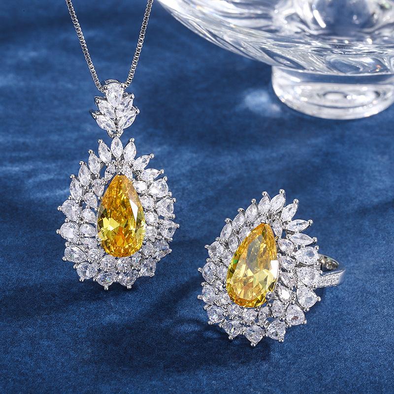 Jewelry Set Simulation Yellow Diamond Pendant Ring Main Stone 8 * 14