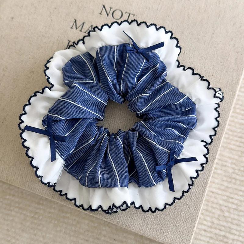 Retro Blue Checkered Hair Ties Fabric Webbing Bow Square Headbands Womens Temperament Head Rope Female Party Accessories Fashion