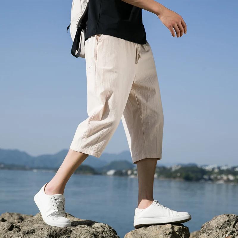 Summer Men's Thin Pants Casual Linen Short Pants Cotton Straight Mens Lightweight Shorts Large Solid Color Beach Short Pants