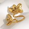 Double Color Floral Adjustable Finger Ring 18K Gold Plated Stainless Steel Fashion Accessory Artistic Open Band Ring