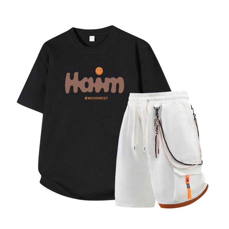 Dmo Men's Short Sleeved Set Summer Short Sleeved Slim Fit Upper Garment Men's Two-piece Set