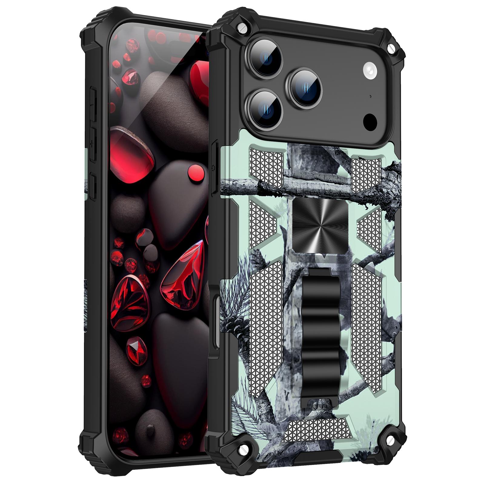 

Військовий камуфляжний броньований TPU чохол для iPhone 17 Pro Max/17 Pro/Air 16 15 14 13 12 11 16E З вбудованою підставкою Магнітна кришка iPhone17 Pro м ята зелений колір