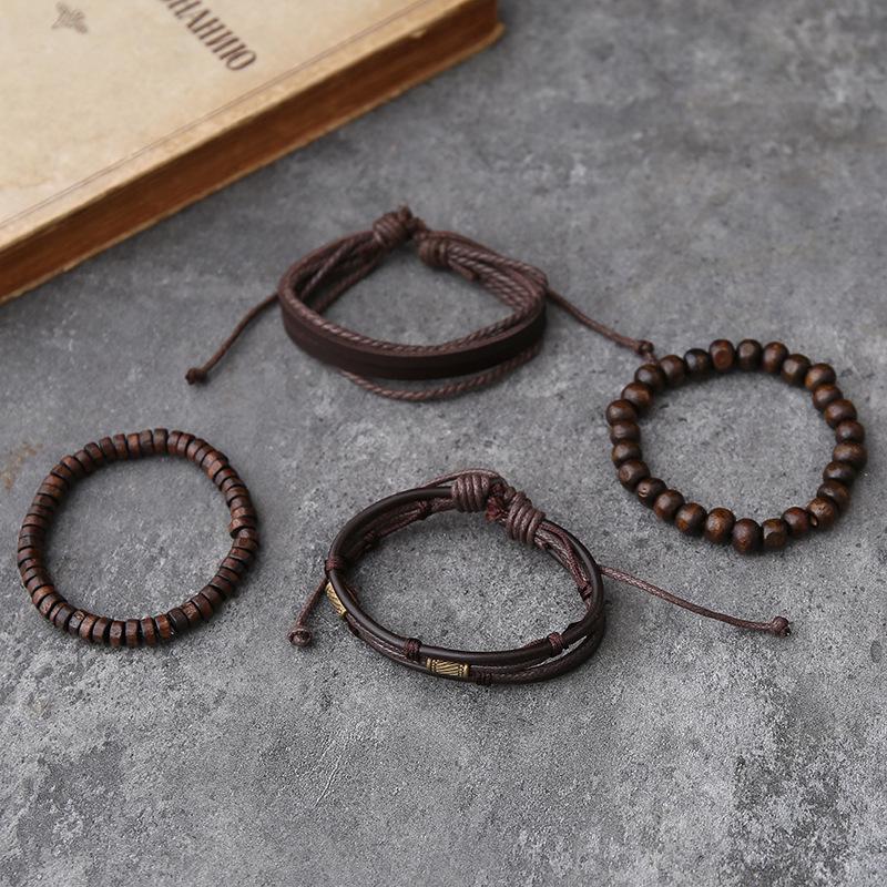 

European-American Retro Woven Leather Bracelet: Multi-Layer Minimalist Men s Beaded Hand Rope