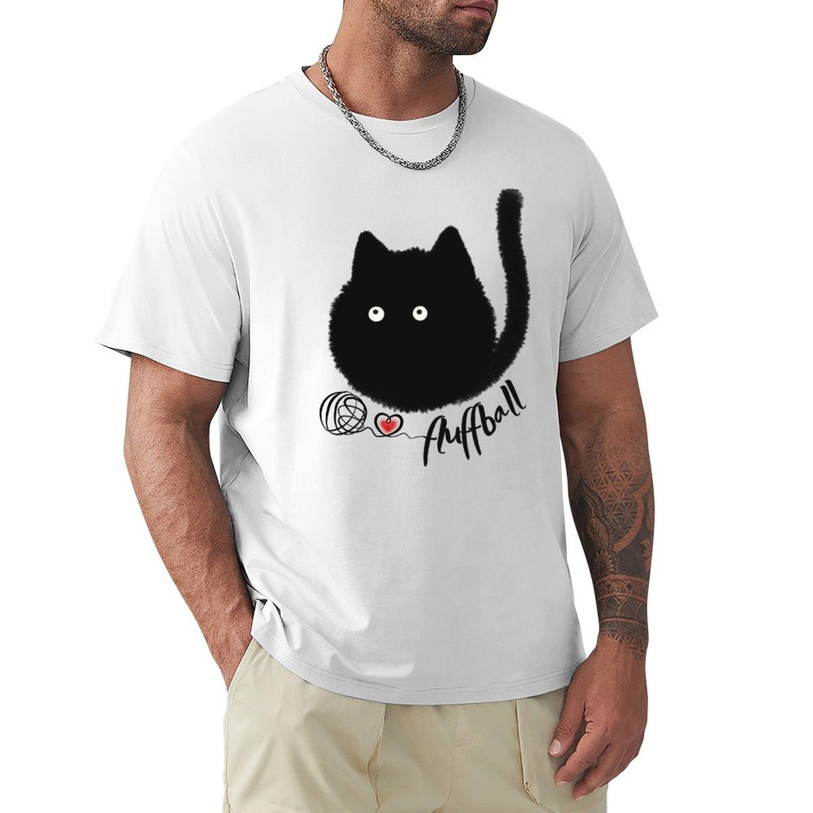 Fluffball Adorable Black Kitten Cats Lovers Tshirt Classic Crew Neck Cotton Tshirt S