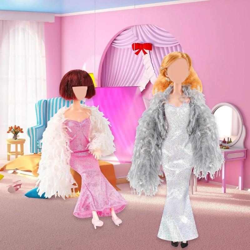 3 Sets 30cm Girl Doll Clothes Girls Doll Accessories Mermaids Evening Gown Dress Fur Shawl Shoes Outfit Doll Clothing(NO DOLL)