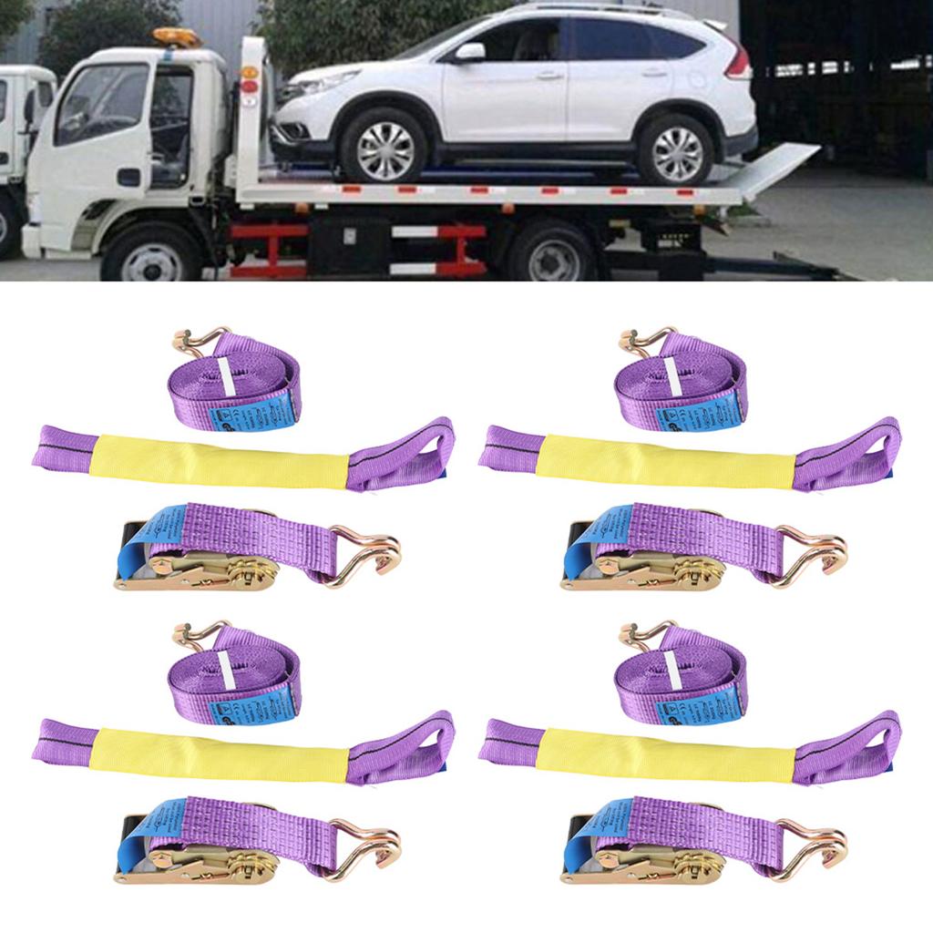 Professional Ratchet Recovery Straps Trailer Tie Down Alloy Wheel Straps Set Yellow