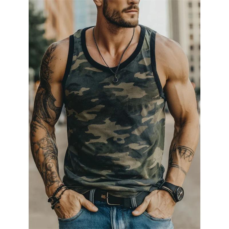 

Retro Camouflage Graphic Men s Tank Tops Summer Fashion Streetwear 3D Printed Round Neck Vest Loose Breathable Daily Tops XL