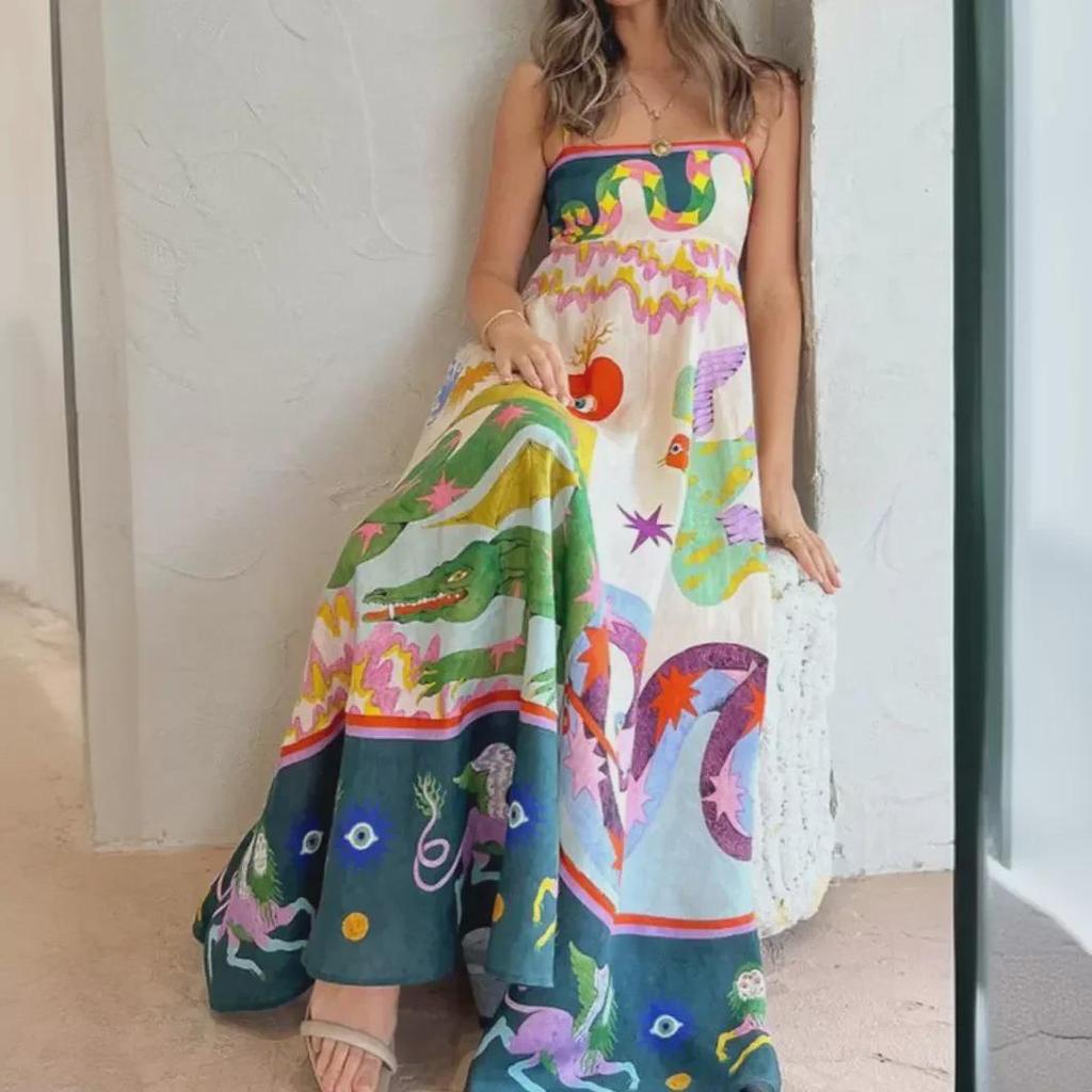 2024 Summer Elegant High Waist Printed Women's Casual Fashion Dress