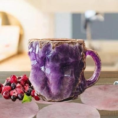 Kaffeetasse mit gefälschtem Mineralkristall und ergonomischem Griff, 11 Unzen, handgefertigt, 3D-Mineralgestein-Tasse