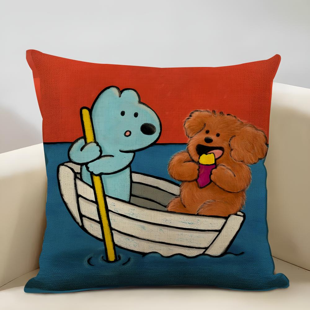 Puppy Life Cushion Cover Household Decoration Linen Sofa Cushion Cover: Skin-Friendly & Breathable With Invisible Zipper