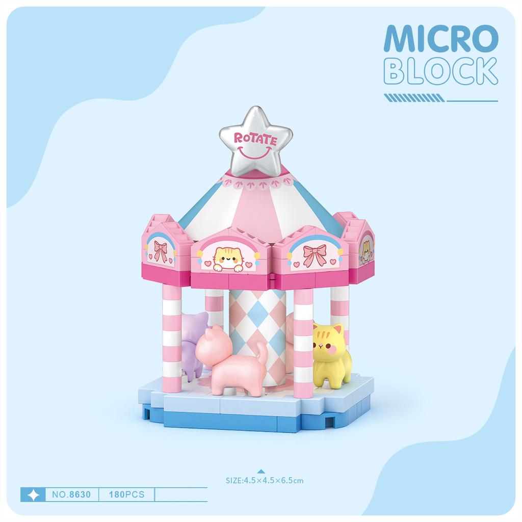 Idea Rides Building Brick Micro Diamond Block Pirate Ship Merry-Go-Round Ferris Wheel Flying Chair Toys For Kids Gift Nanobrick