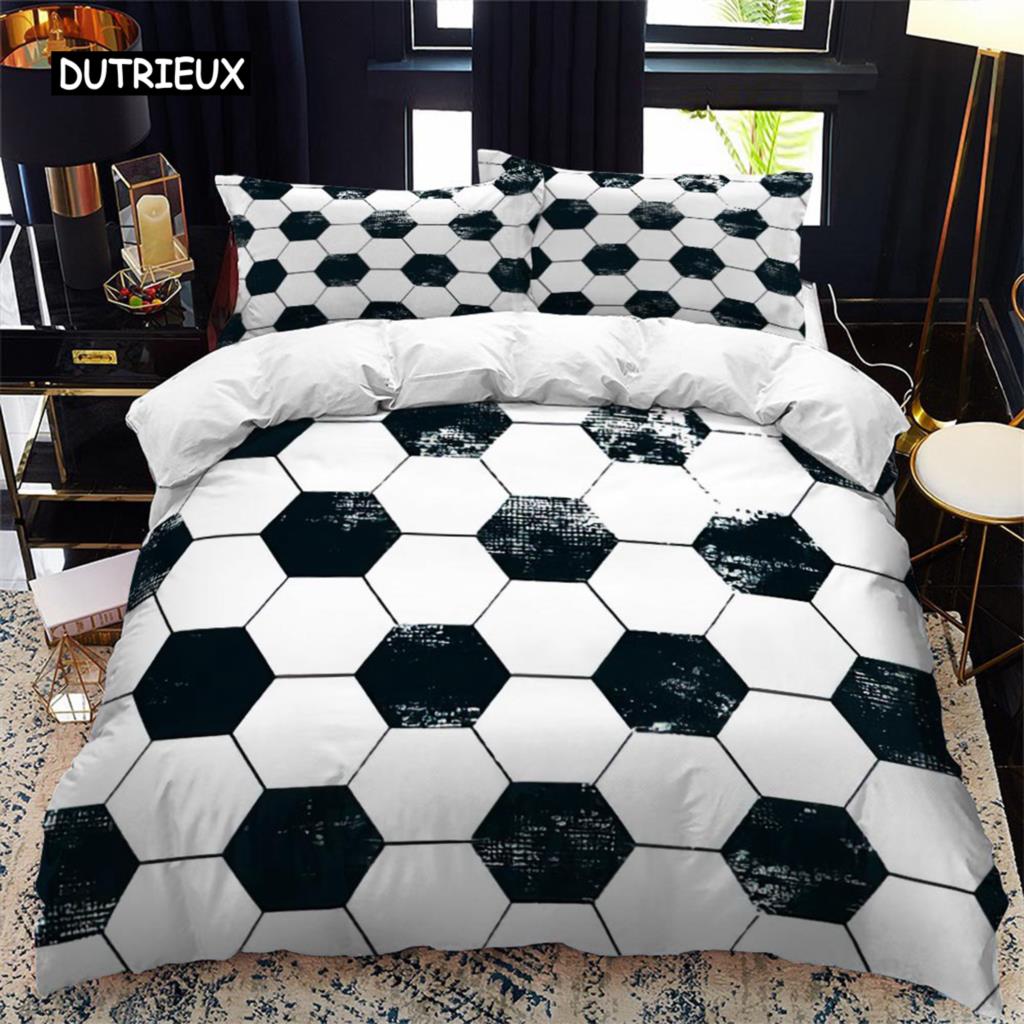 Soccer Duvet Cover Set 2/3pcs FootBall Print Bedding Set with Comforter Cover and Pillowcases Ball Theme for Kids Teens Adults