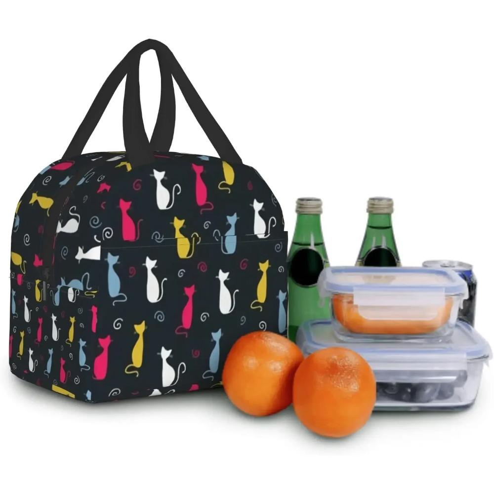 Cute Color Cats Insulated Lunch Bag Funny Cat Lunch Box Cooler Thermal ReusableTote with Pocket for Women Work Picnic School
