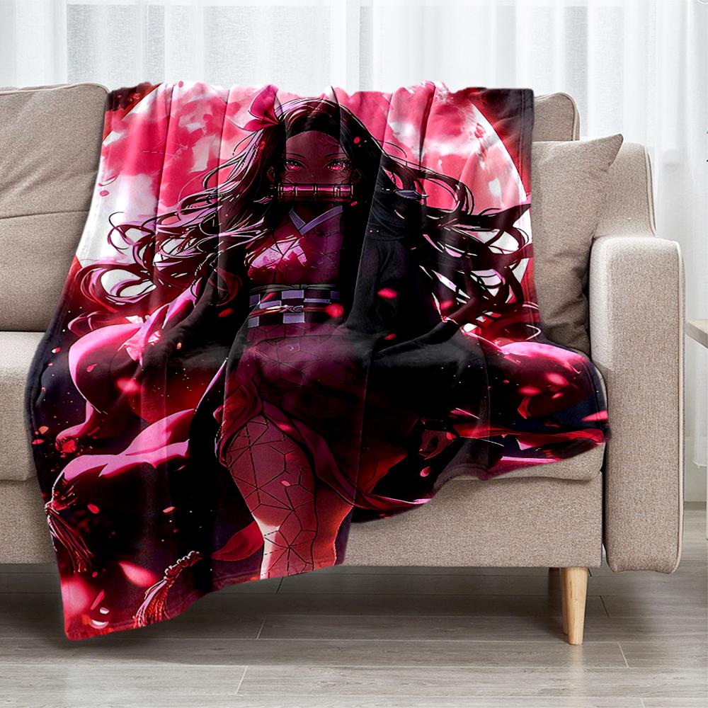 Demon Slayer Theme Printed Blanket - Perfect for Couch, Bed, Travel & Outdoor Use | Machine Washable, Cozy & Durable.