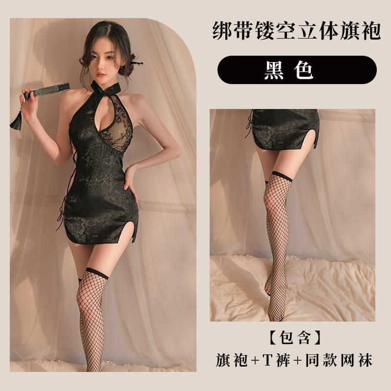 Original erotic underwear sexy temptation cheongsam hot female passion lace-up side split fork uniform set