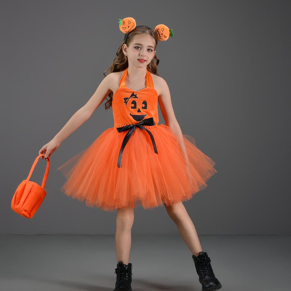 Girls Halloween Cosplay Costume Carnival Fancy Girl Performance Pumpkin Party Dress
