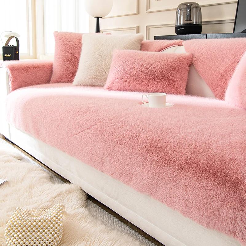 Thicken Mink Plush Sofa Towel Winter Warm Sofa Covers L-shaped Sectional Non-slip Couch Slipcovers Washable Mat for Living Room