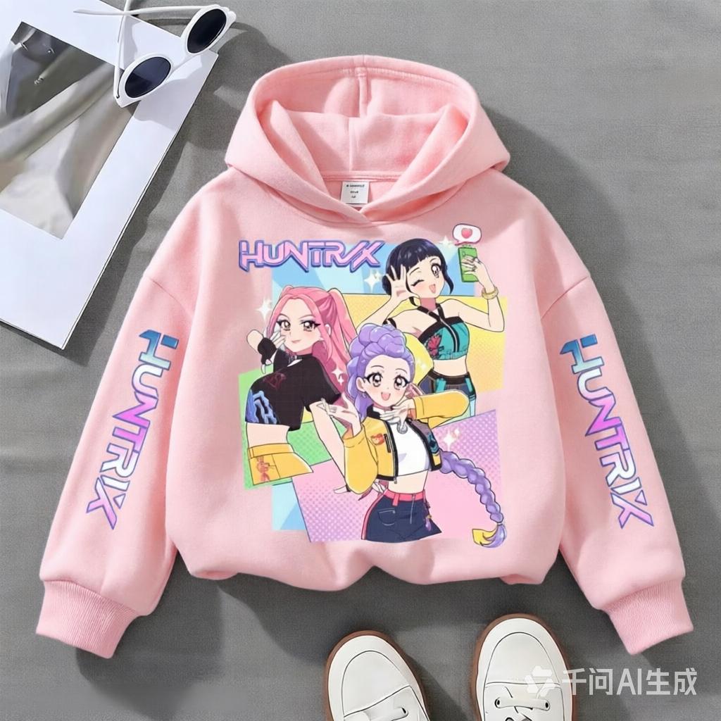 Cartoon Anime Girl Pattern Kids Hoodie Sleeve Printed Hooded Pullover Long Sleeve  Sweatshirt Boys Girls Spring Autumn Children