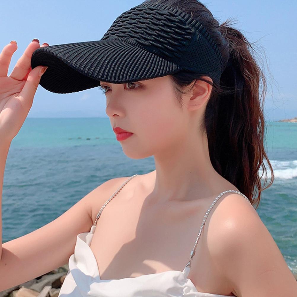 Women Sun Visor Hat Knitted Wide Brim Empty Top Sports Hat Summer Outdoor Sun Hat