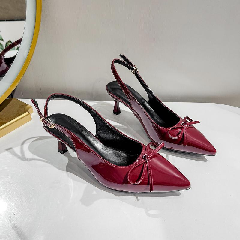 Fashion Summer Pointed Toe Women High Heels Fashion Butterfly-Knot Female Pumps New 2025 Footwear Slingbacks Ladies Mid Heels Sandals
