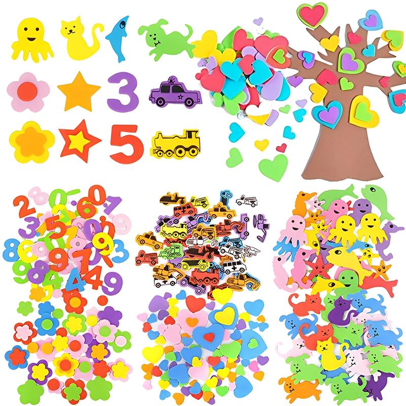Adesivos de Brinquedo em EVA 3D Espuma Autoadesivo Desenho Animado Animal Número Estrela Coração Veículo Mistura de Cores Adesivo de Artesanato Presente DIY para Crianças TMZ