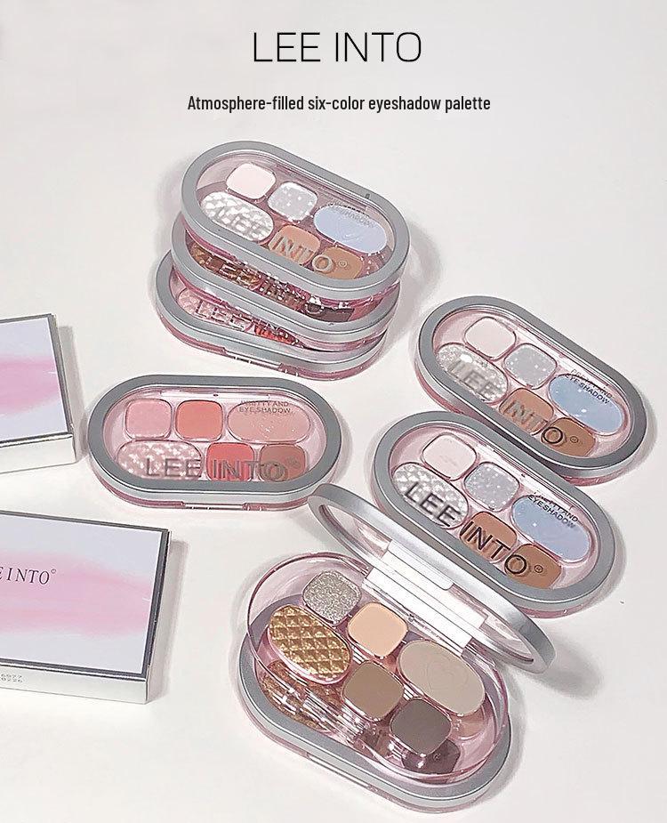 LEEINTO Six-Color Eyeshadow Palette: Long-Lasting Pearlescent, Matte & Glitter Shades.