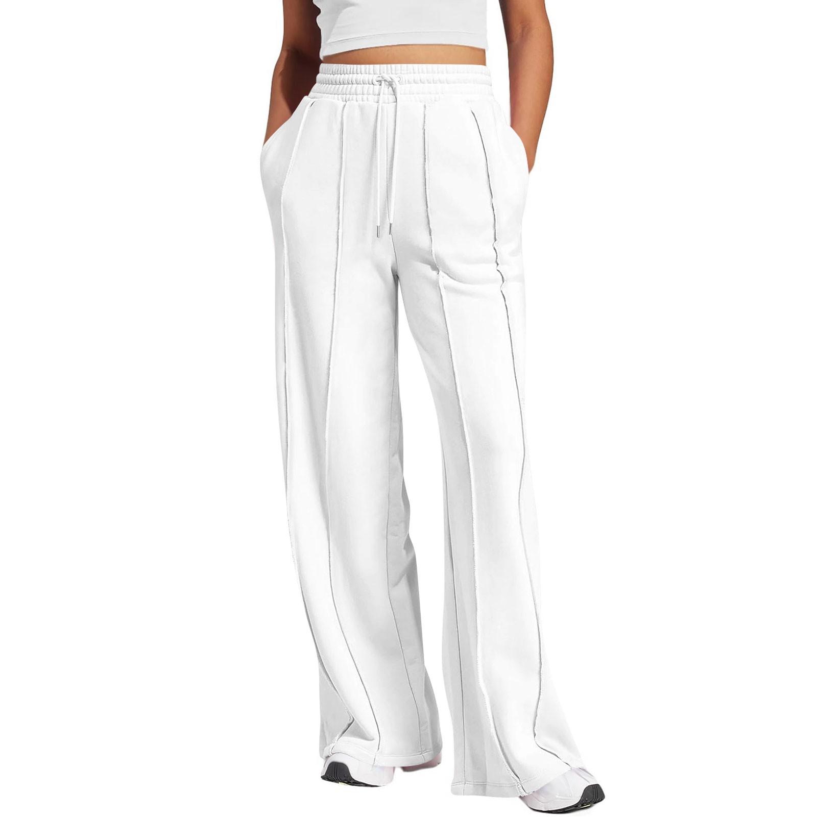 

Женские широкие спортивные штаны с эластичной завязкой и высокой талией, с карманами XL белый