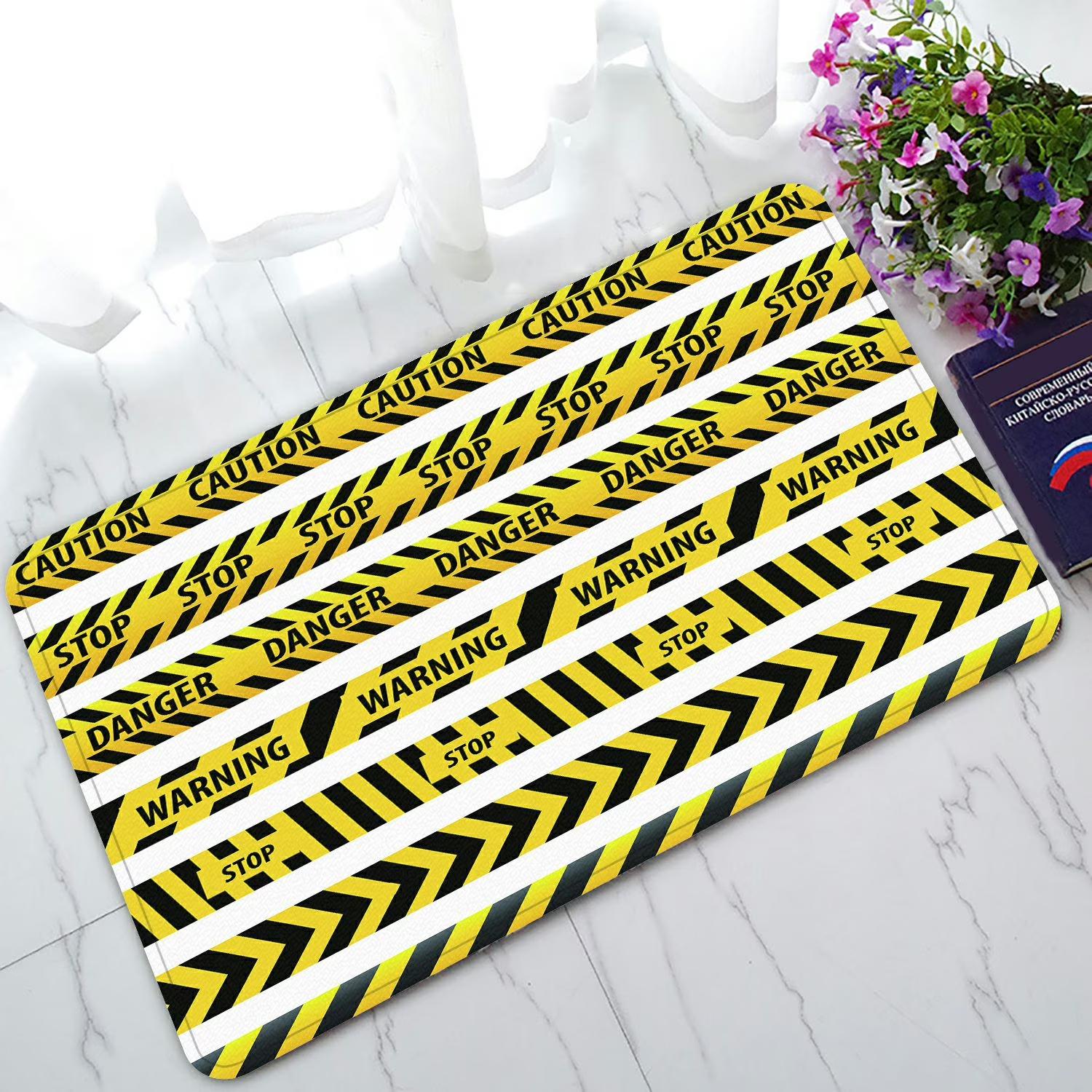 

Industrial Style Fun Home Decor Door Mat Danger Caution Stripe Entrance Rug Soft Non-Slip Letter Print Welcome Carpet 40x60cm