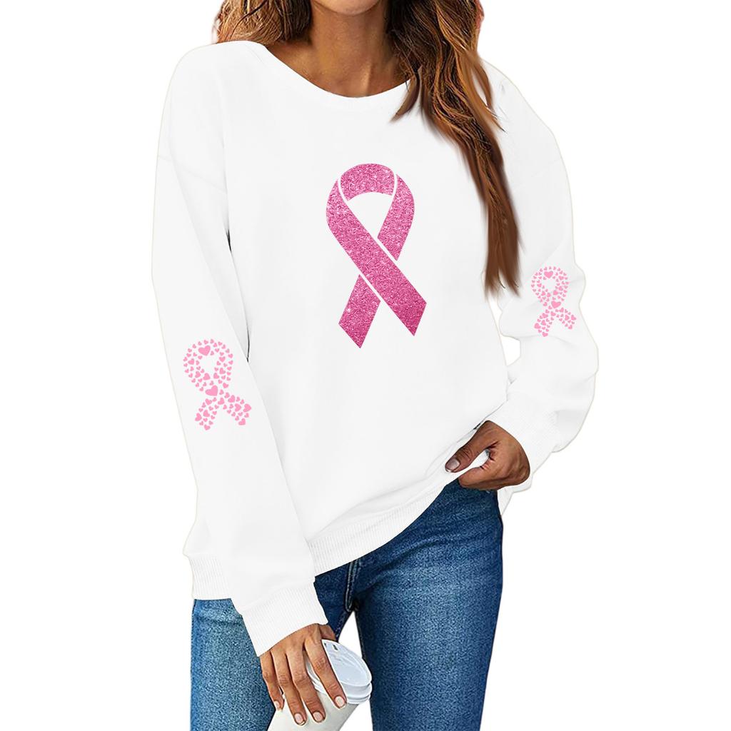 Breast  Sweatshirts For WomenRibbon Breast  Shirt Cute Dog Graphic  Long Sleeve Tops