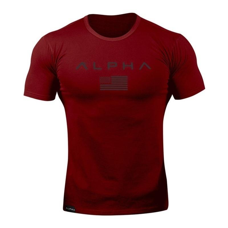 Hombres Fitness Deporte al Aire Libre Manga Corta Letra Estampada Mallas Tops Hombres Debajo de la Piel Músculo Gimnasio Entrenar Compresión Camiseta