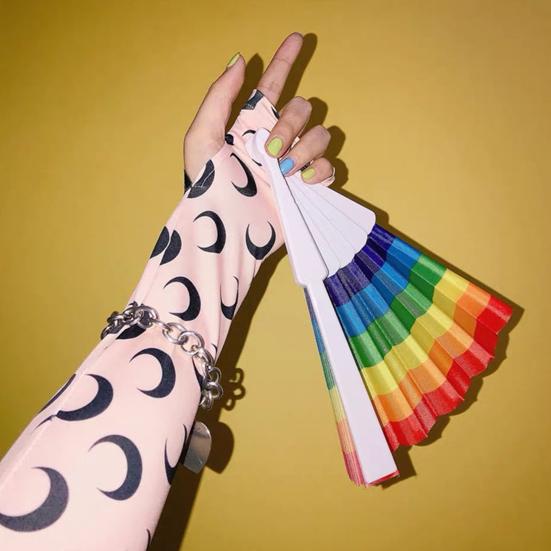 Rainbow Folding Fan Bright Color Lightweight Compact Size Colorful Hand Folding Fan Party Decoration