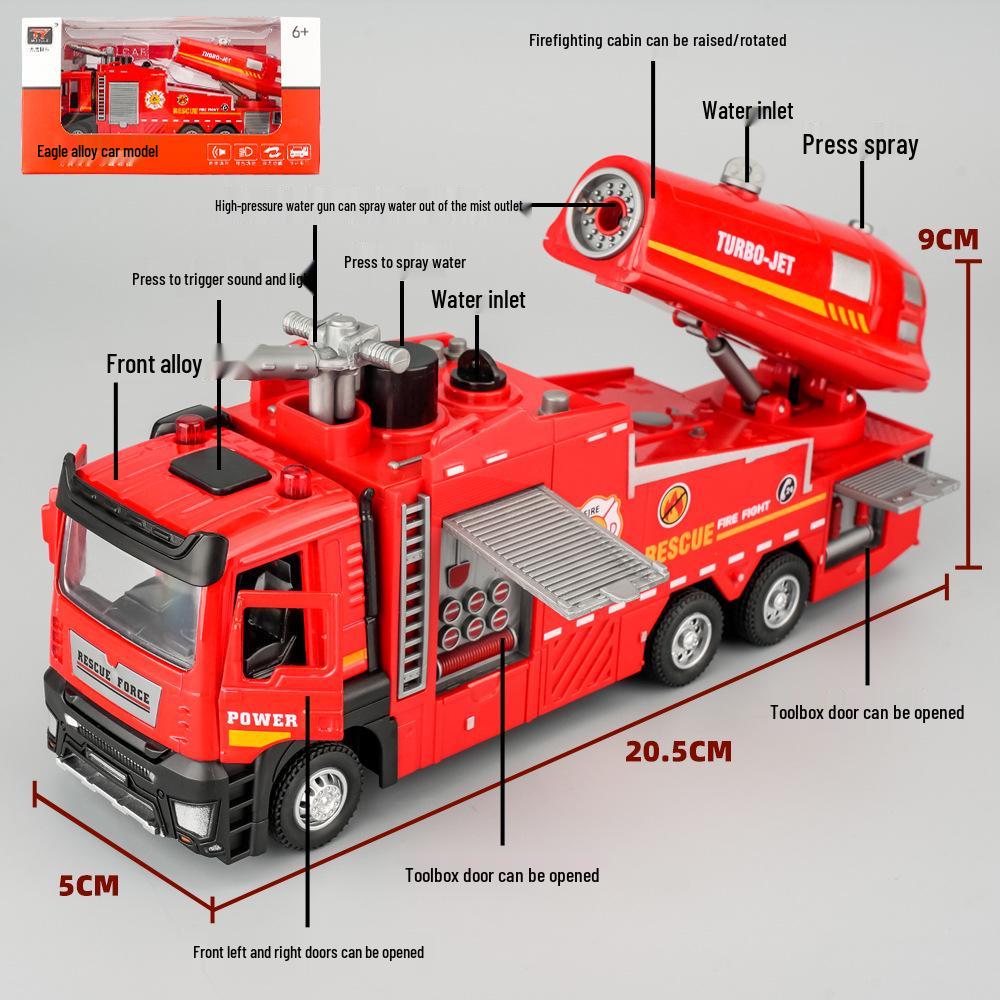 (Boxed) 1:32 Alloy Fire Truck Engineering Model Toy Ornament with Water Spray Simulation