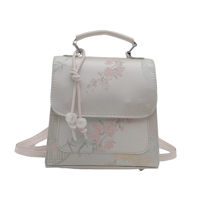 Yeni Çin Tarzı İşlemeli Sırt Çantası Kadın Sonbahar Modası Kişiselleştirilmiş Kolej Tarzı Sırt Çantası Küçük Kare Çanta