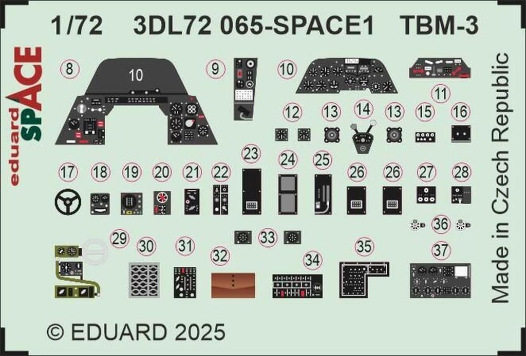 Eduard Space Series Interior 3D Parts Set Hobby Plastic Model Decal EDU3DL72065 1/72 TBM-3 Decal/Etched (for Boss) (Airplane)