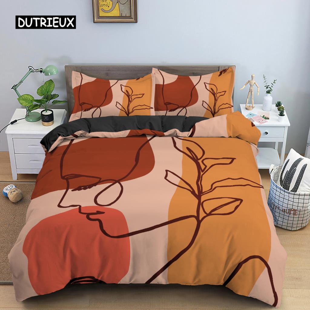 Nordic Line Figur Portrait Bettwäsche Set Abstrakter Charakter Bettbezug King Size Bettbezug Polyester Modern Style Room Decor