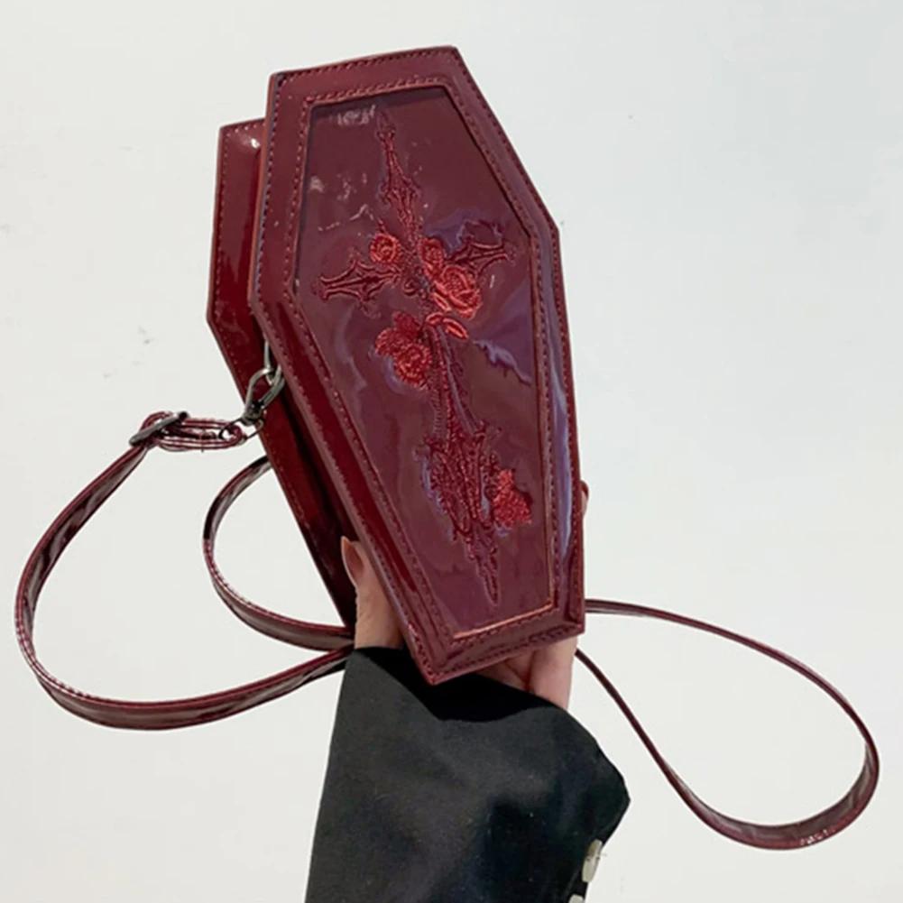 Women Coffin Satchel Purse Cartoon Gothic Crossbody Bag Versatile Rose Crossbody Pouch Gothic Coin Purse Halloween Purse