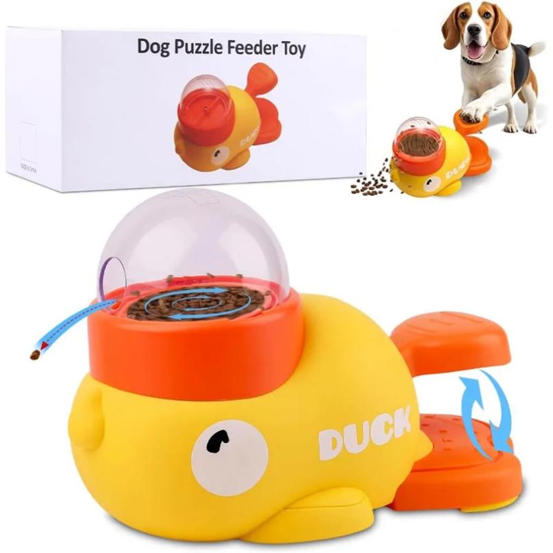 Pet Treat Dispenser-Interactive Dog Toys Anti Gulping Duck Slow Feedercat Dog Treat Dispensing with Buttonfor Dogs Training