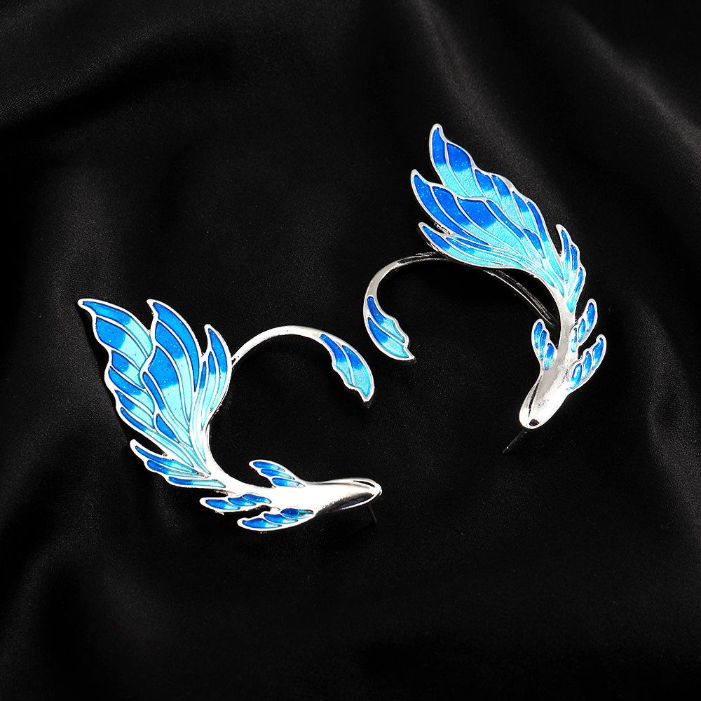 Fashion Versatile Niche Drip Oil Alloy Temperament Earrings Creative Gradual Change Blue Fishtail Stud Earrings