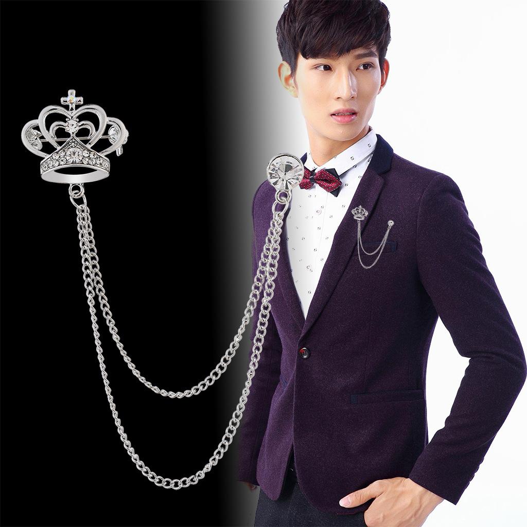 Men's Fashion Suit Brooch Simple Diamond Tassel Metal Wedding Dress Suit Brooch Collar Pin