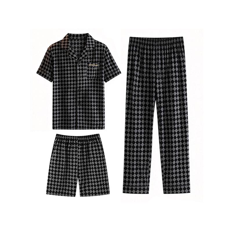 Men's Korean Style Summer Cotton Pajama Set - Short Sleeve & Pants, 3-Piece Casual Homewear.