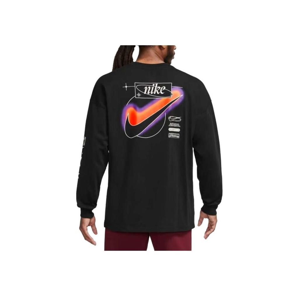 Nike Logo Print Crew Neck Long Sleeve Pullover Sweatshirt Men Tops Black FD1312-010