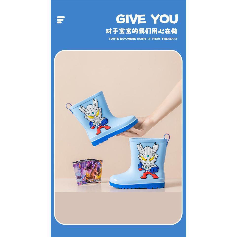 Authentic Drawstring Ultraman Tiga Zero Children's Rain Boots Mid-Calf Non-Slip Boys Kindergarten Students Waterproof Boots