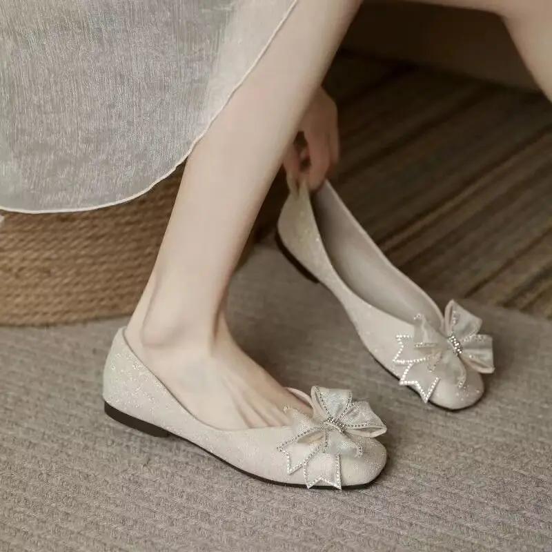 Fashion Square Toe Woman Flats with Bow A Line Clothing Trend 2025 Cheap Korean Style New in Modest Aesthetic Stylish Shoes for Women