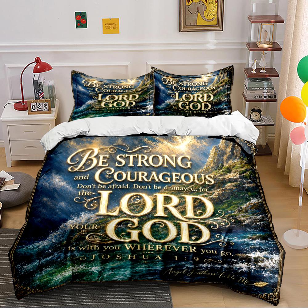 Be Strong and Courageous Bedding Set Bedding set (1 duvet cover, 2 pillowcases, duvet not included) 135x200cm