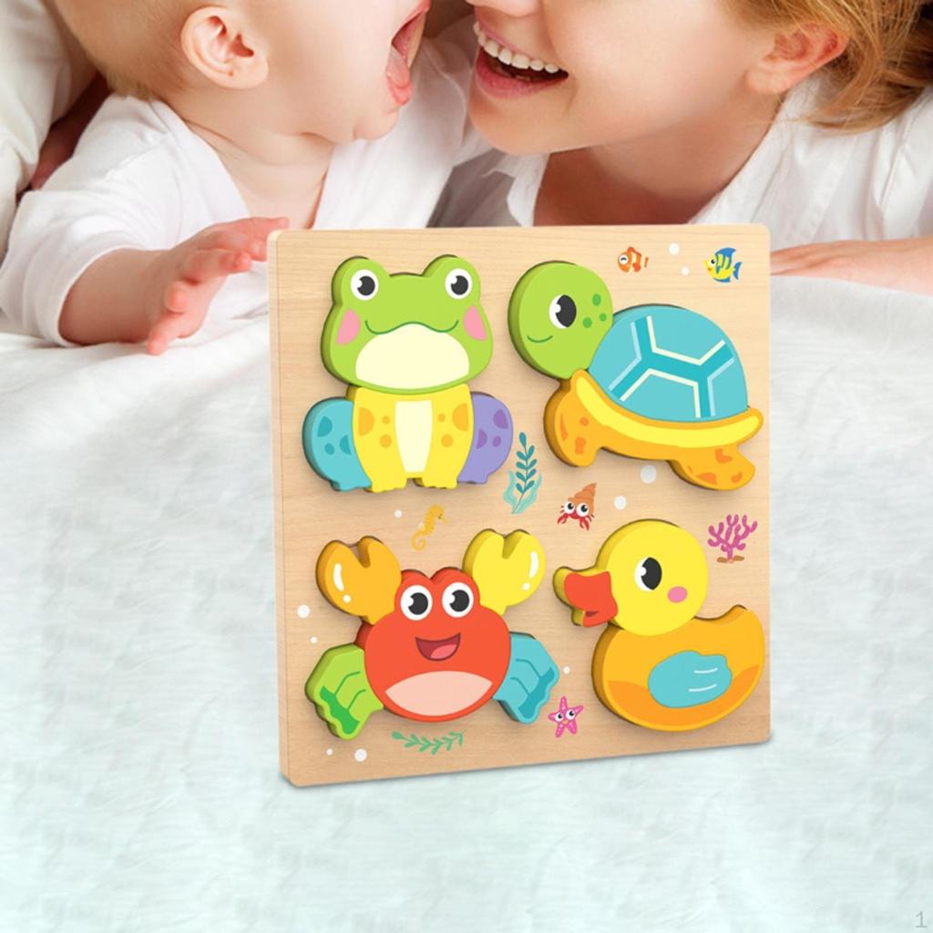 Baby Puzzles Bright Vibrant Color Shapes Developmental Game Wooden Jigsaw 3D Puzzle Toy for